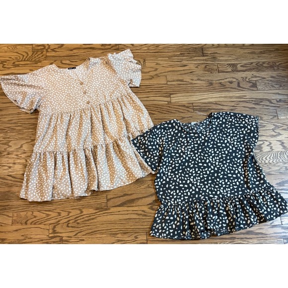 SHEIN Tops - Shein Curve ChicSoul Peplum Blouse Lot 2 Womens 4XL Black Tan Speckled Ruffle
